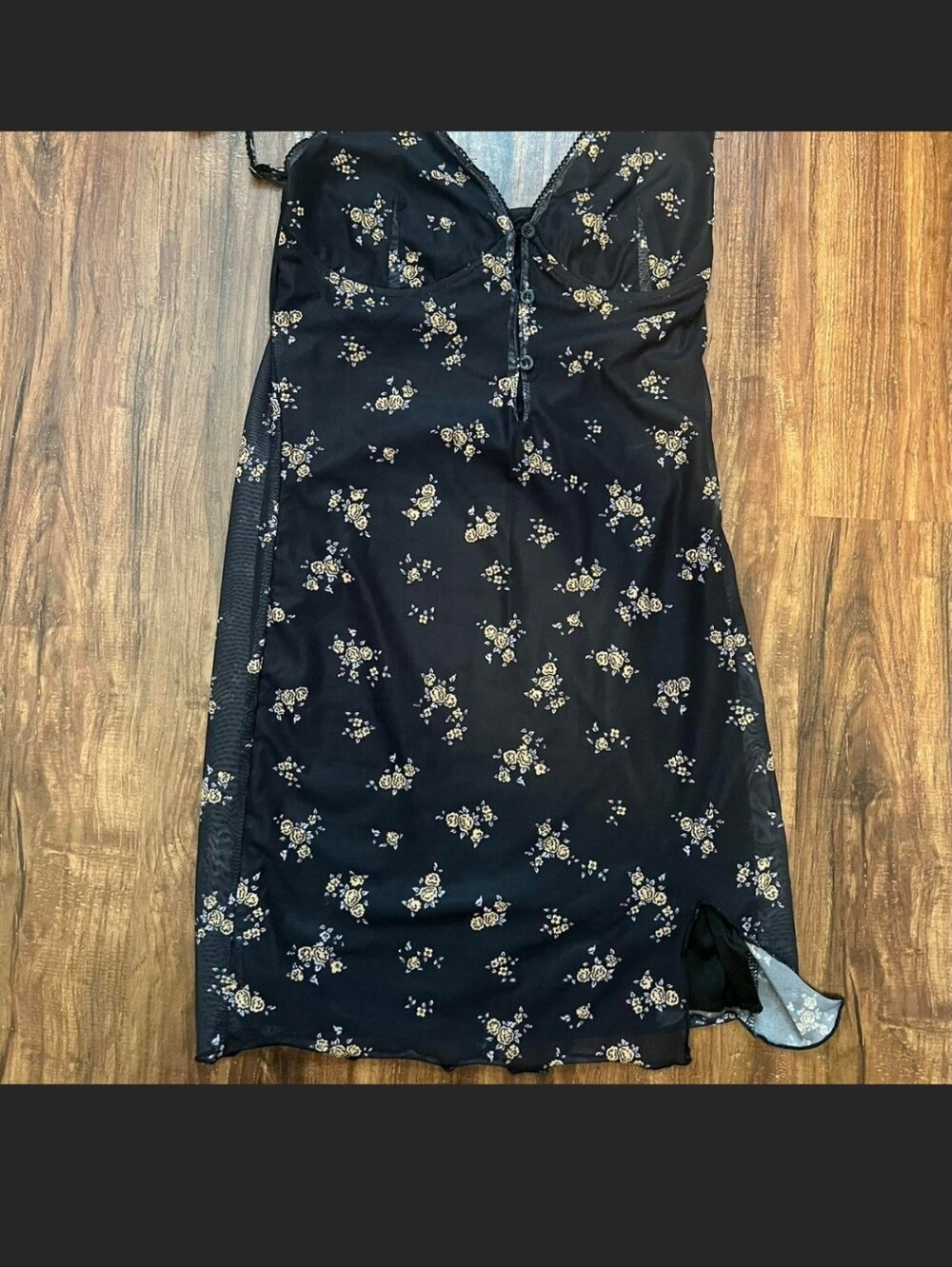 Motel Rocks Black Floral Midi Slip Skirt with Side Tie
